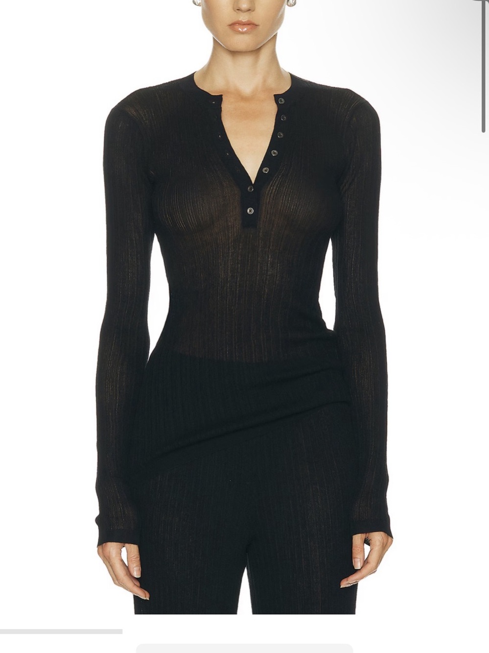 SKIMS Cotton Rib Henley Black Long Sleeve Top NWT xs